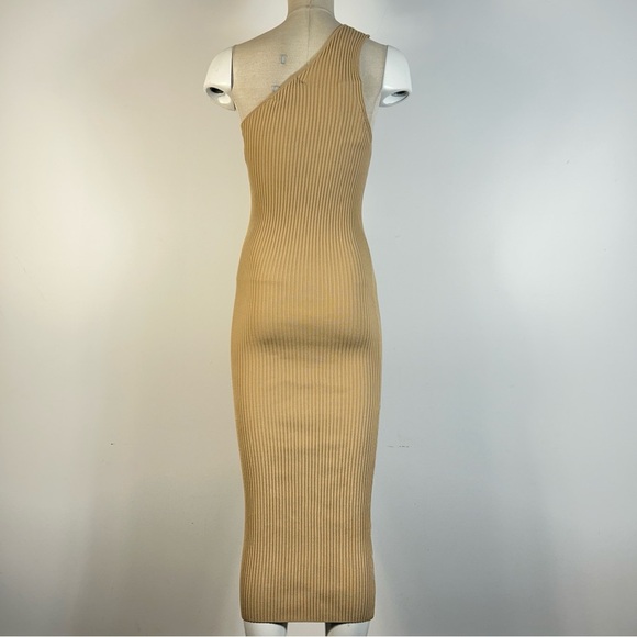 Elegant One-Shoulder Ribbed Dress in Beige XS - Picture 5 of 11